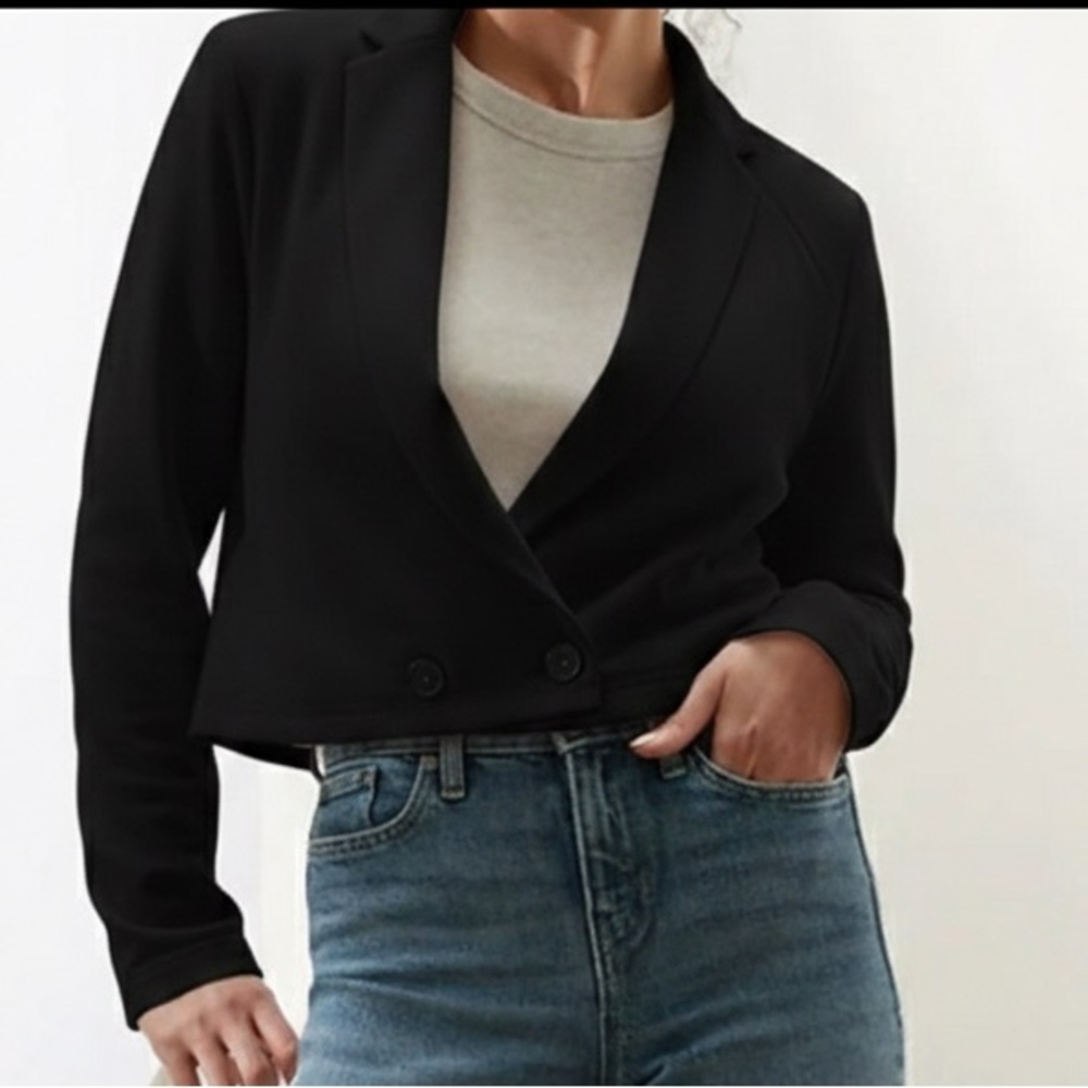 Knit French Terry Cropped Boxy Moto Jacket